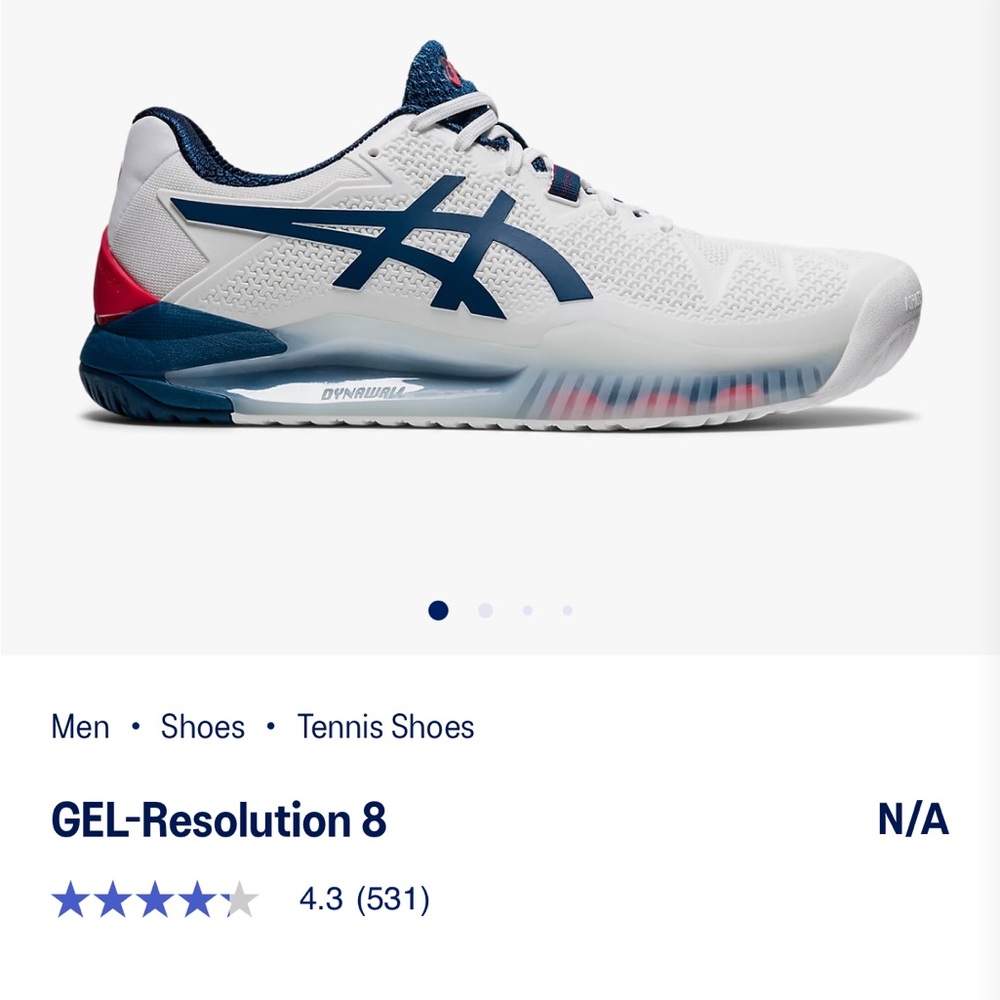 Asics GEL-Resolution 8 Tennis Shoe - White/Navy/Red